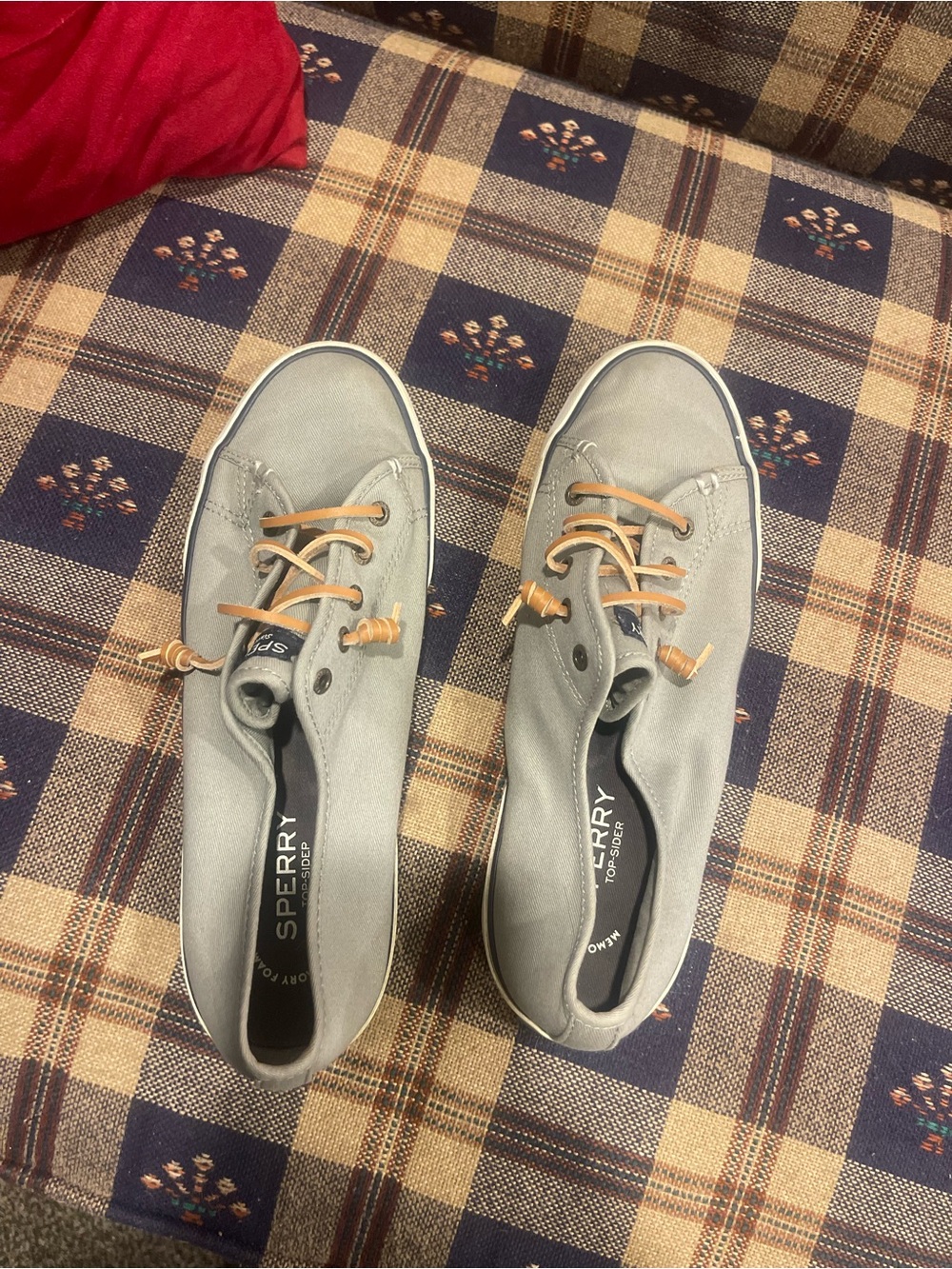 Sperry Women's Light Gray Canvas Sneakers with Tan Laces